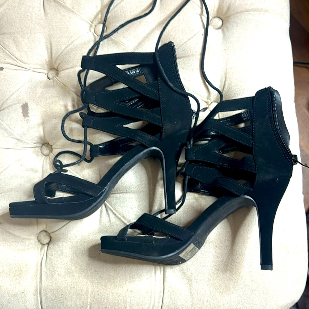 Black Suede Lace Up Heels